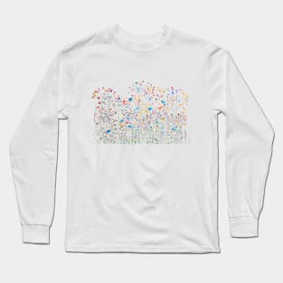 bstract colorful wildflowers and birds watercolor Long Sleeve T-Shirt